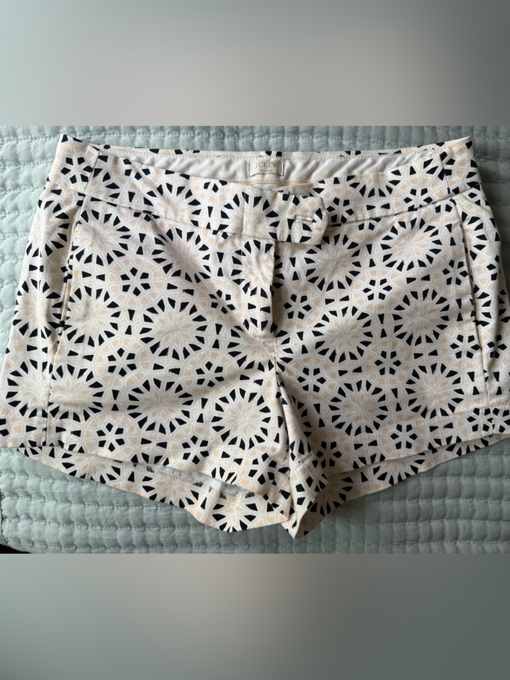 J. Crew Cream and Black Abstract Print Shorts